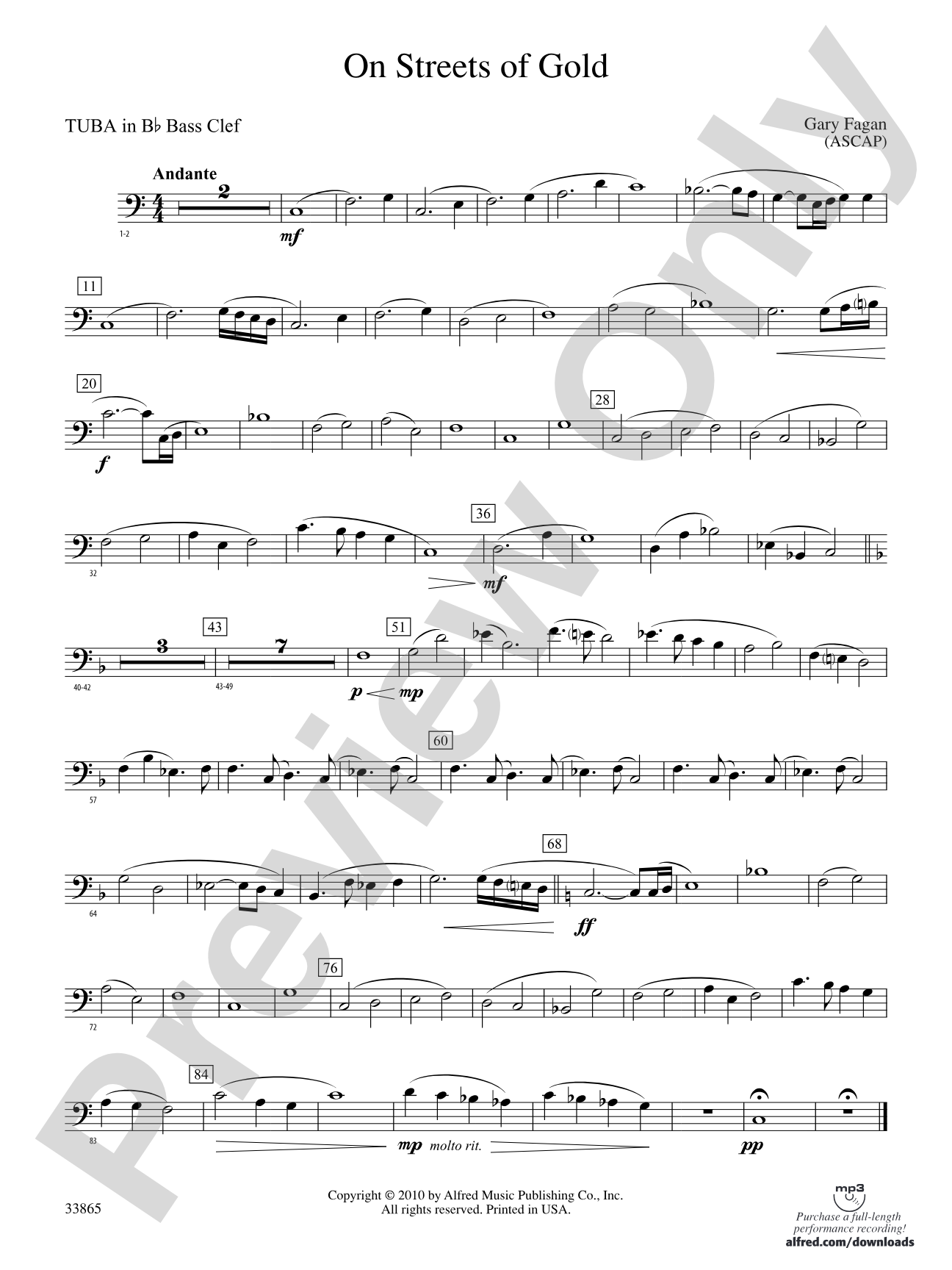 On Streets of Gold: (wp) B-flat Tuba B.C.