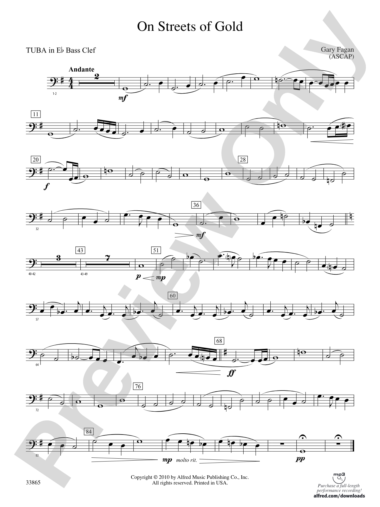 On Streets of Gold: (wp) E-flat Tuba B.C.