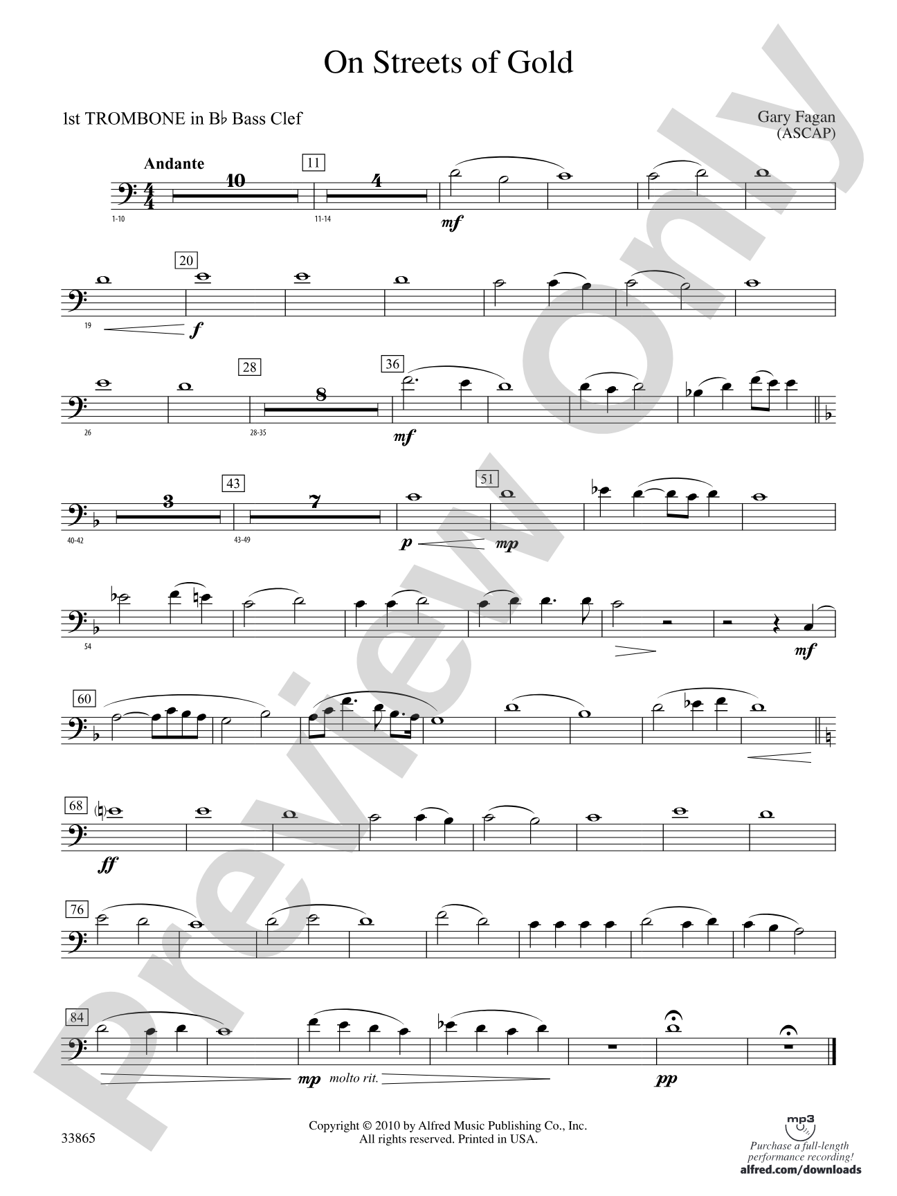 On Streets of Gold: (wp) 1st B-flat Trombone B.C.