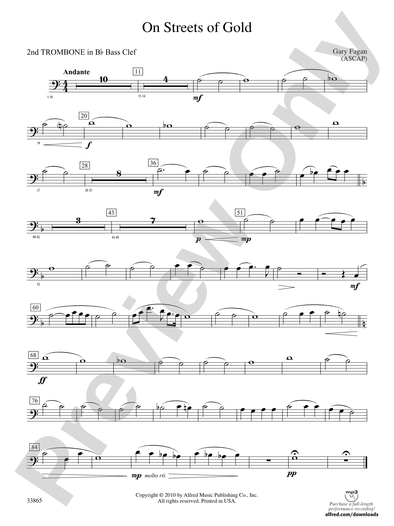 On Streets of Gold: (wp) 2nd B-flat Trombone B.C.