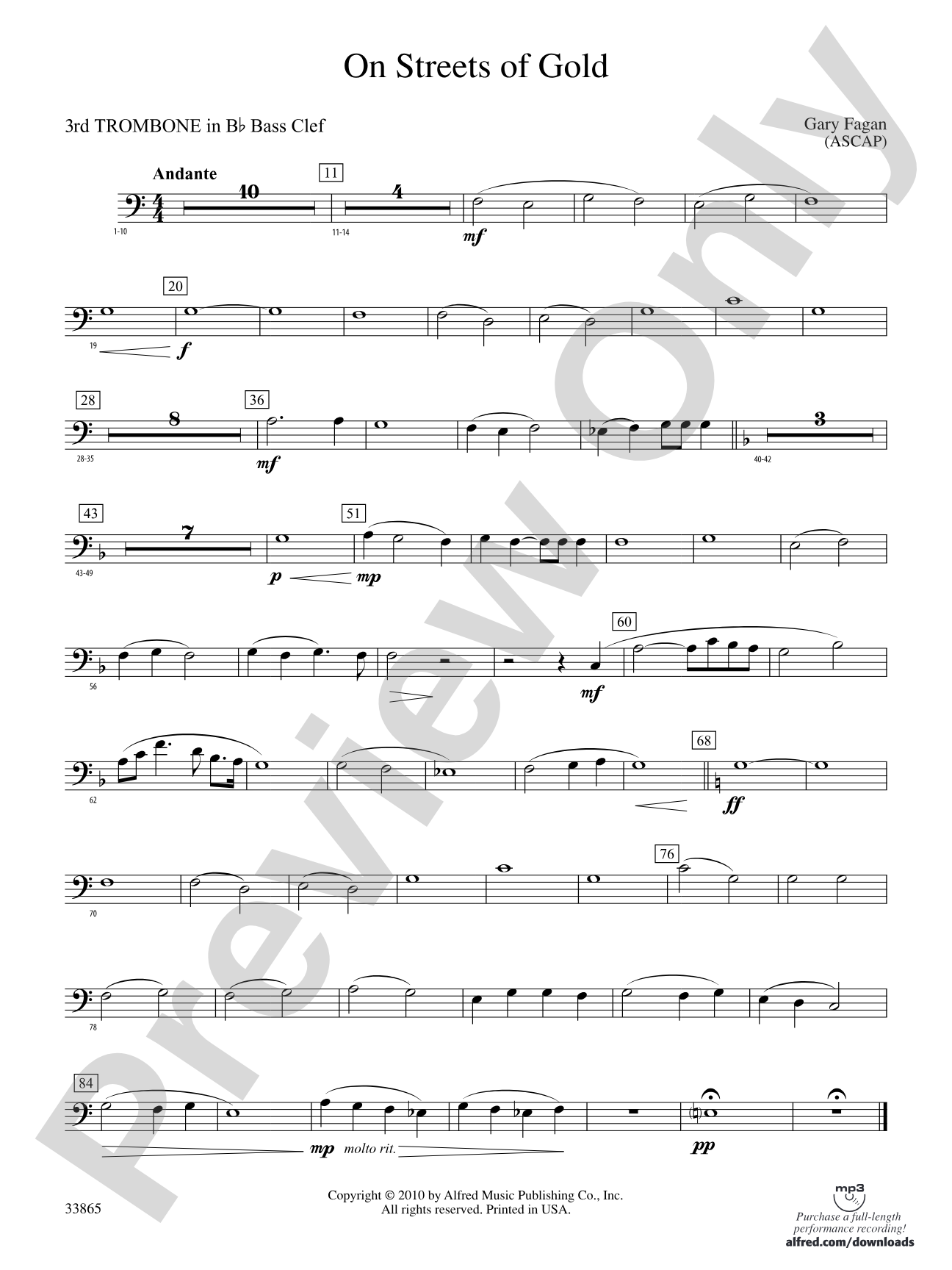 On Streets of Gold: (wp) 3rd B-flat Trombone B.C.