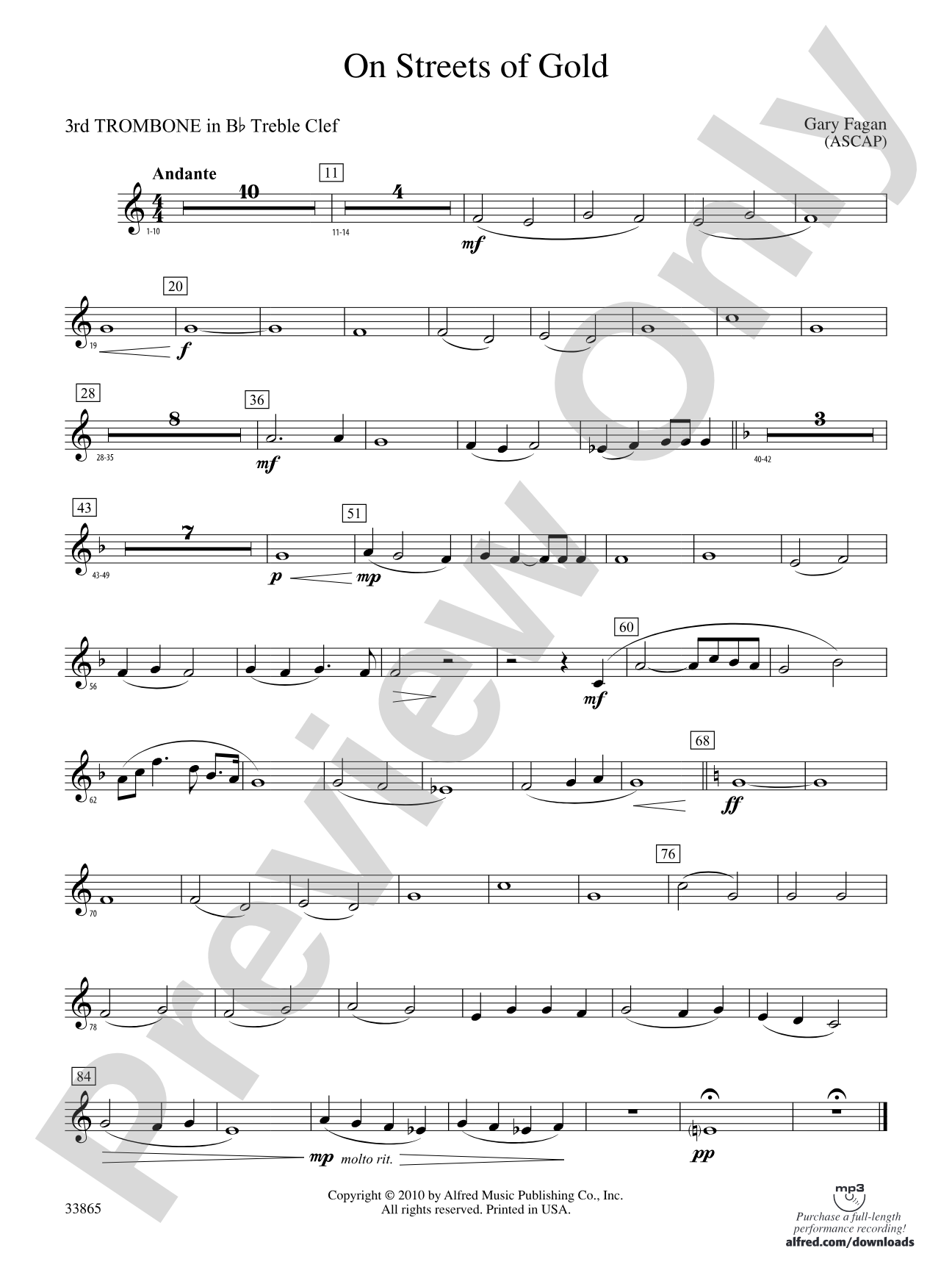 On Streets of Gold: (wp) 3rd B-flat Trombone T.C.