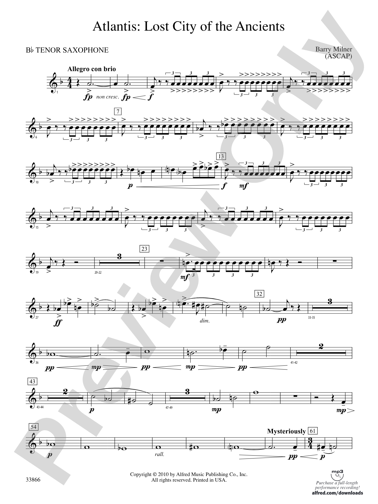 Atlantis: Lost City of the Ancients: B-flat Tenor Saxophone