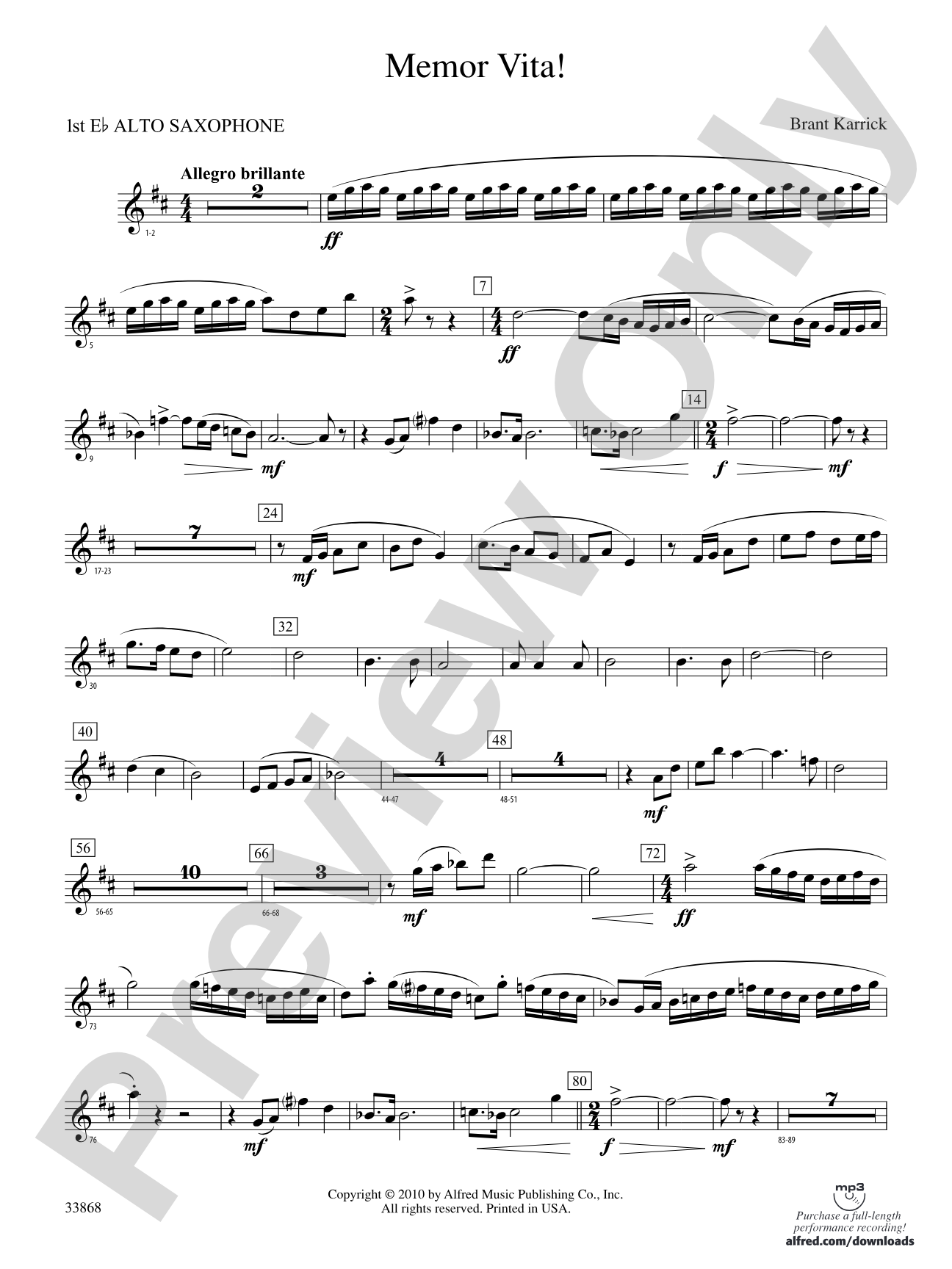 Memor Vita!: E-flat Alto Saxophone