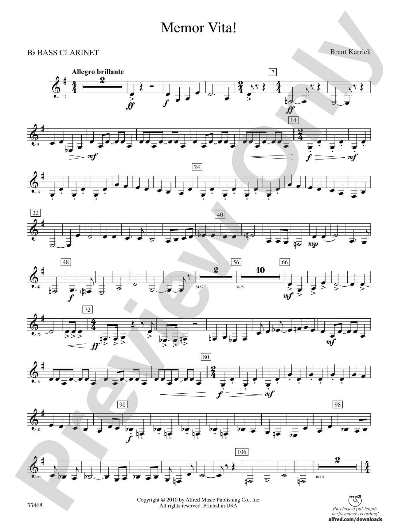 Memor Vita!: B-flat Bass Clarinet
