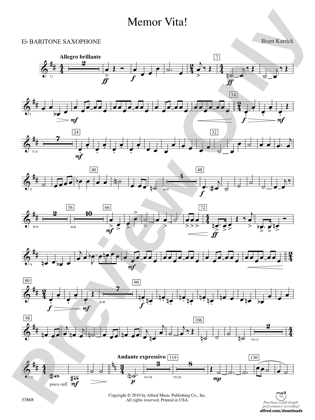 Memor Vita!: E-flat Baritone Saxophone