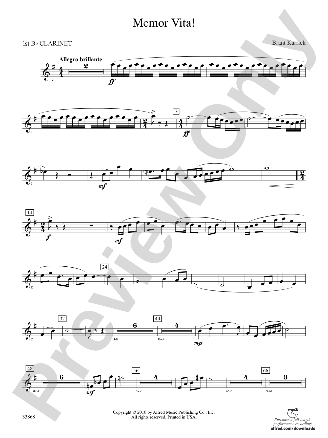 Memor Vita!: 1st B-flat Clarinet