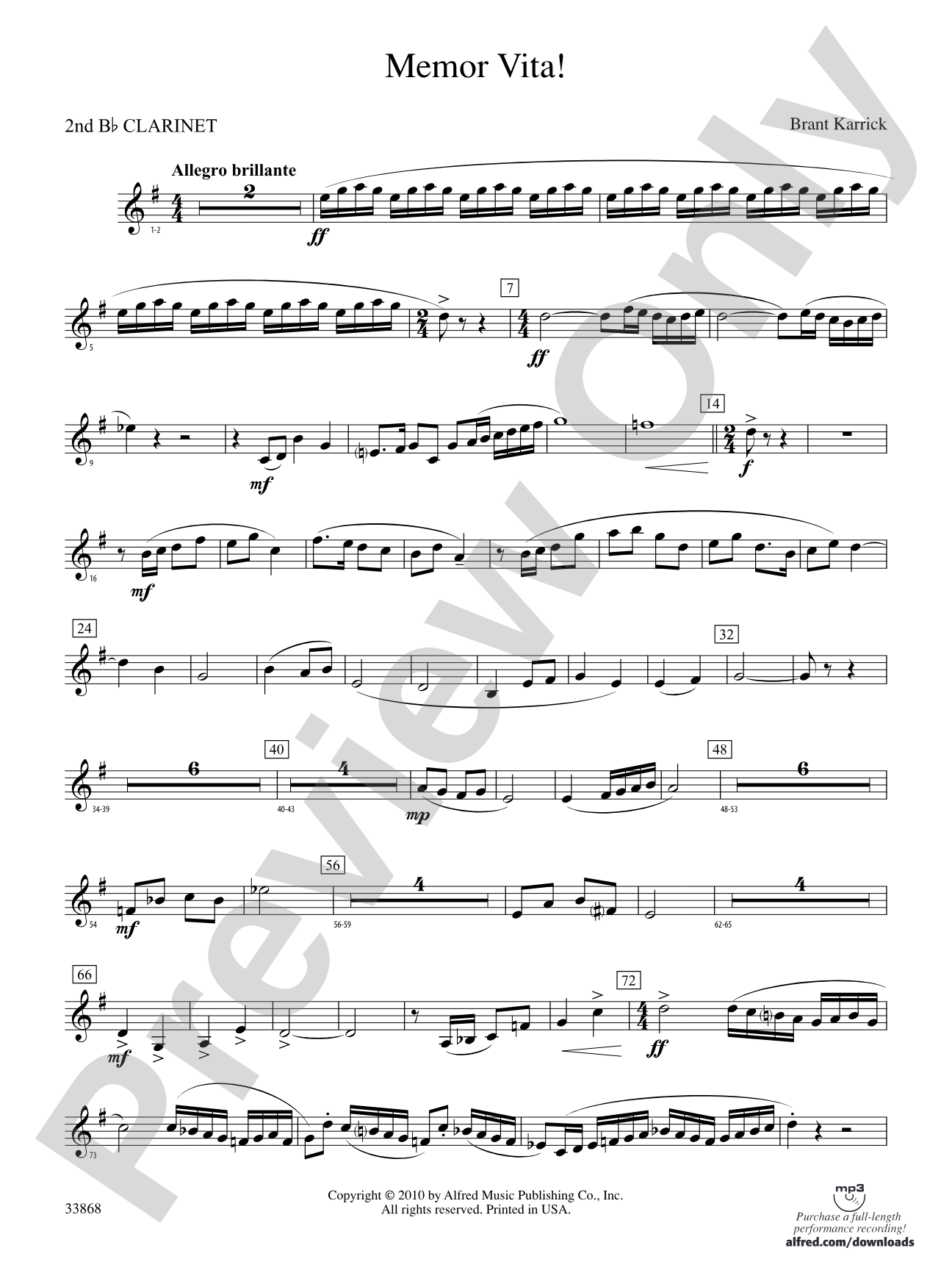 Memor Vita!: 2nd B-flat Clarinet