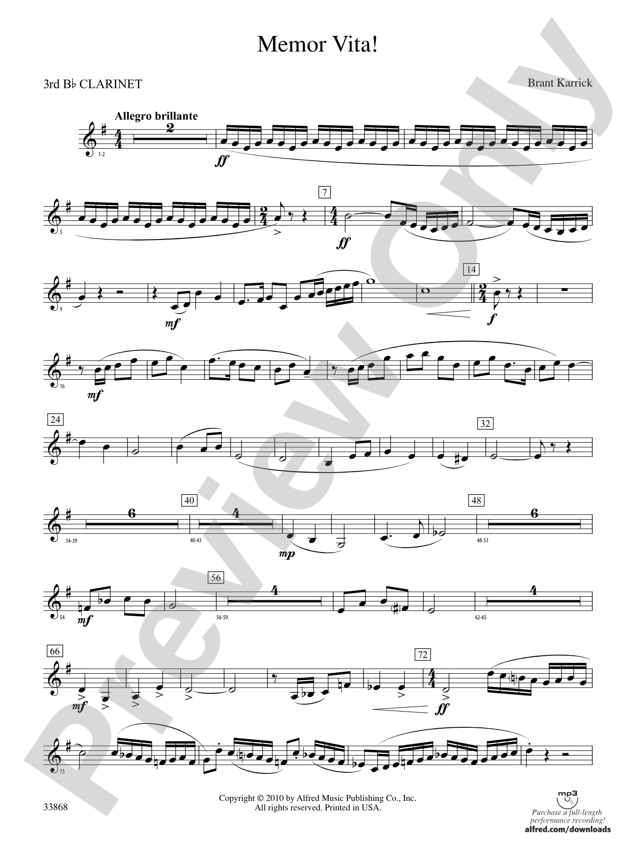 Memor Vita!: 3rd B-flat Clarinet