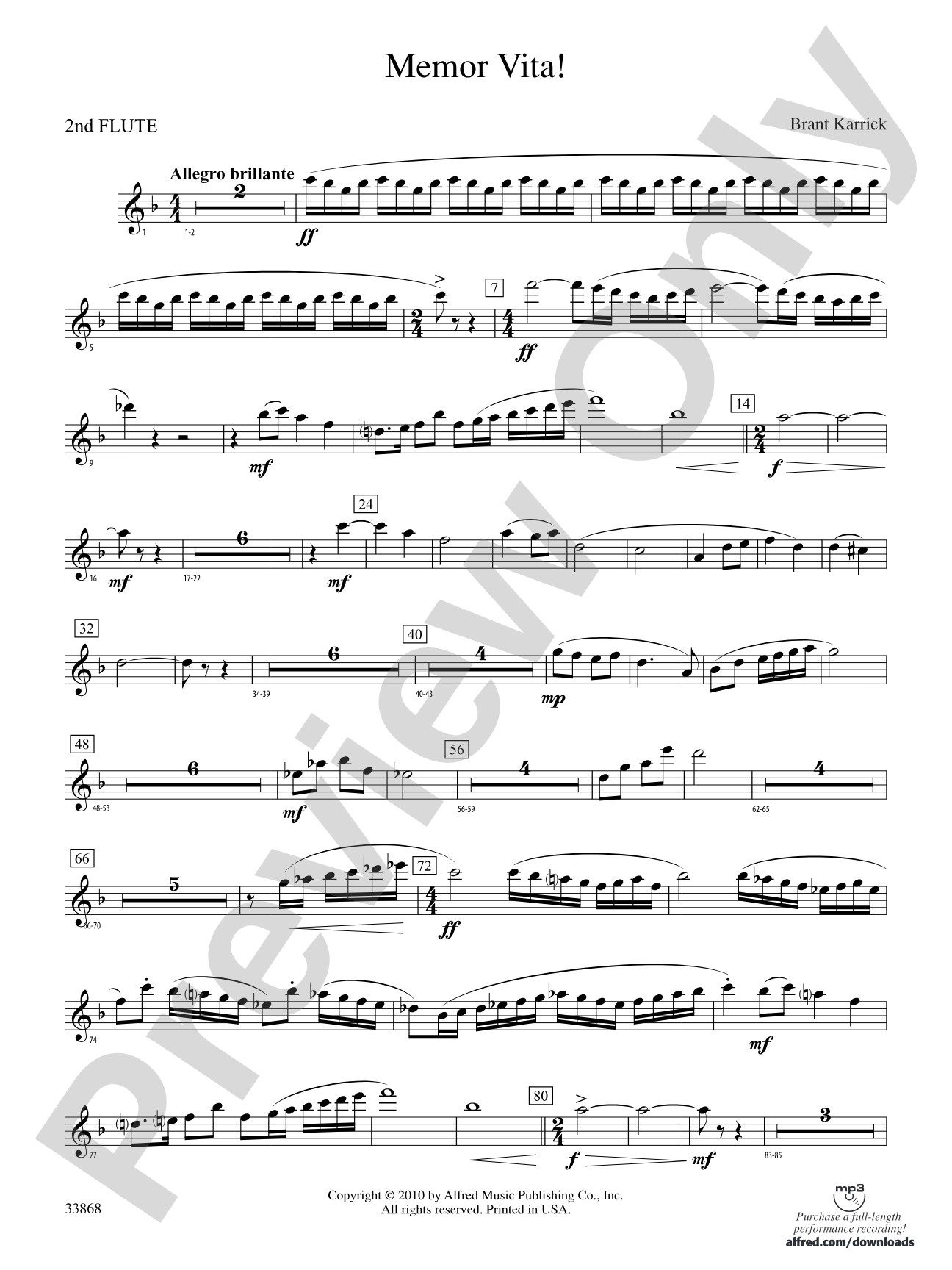 Memor Vita!: 2nd Flute
