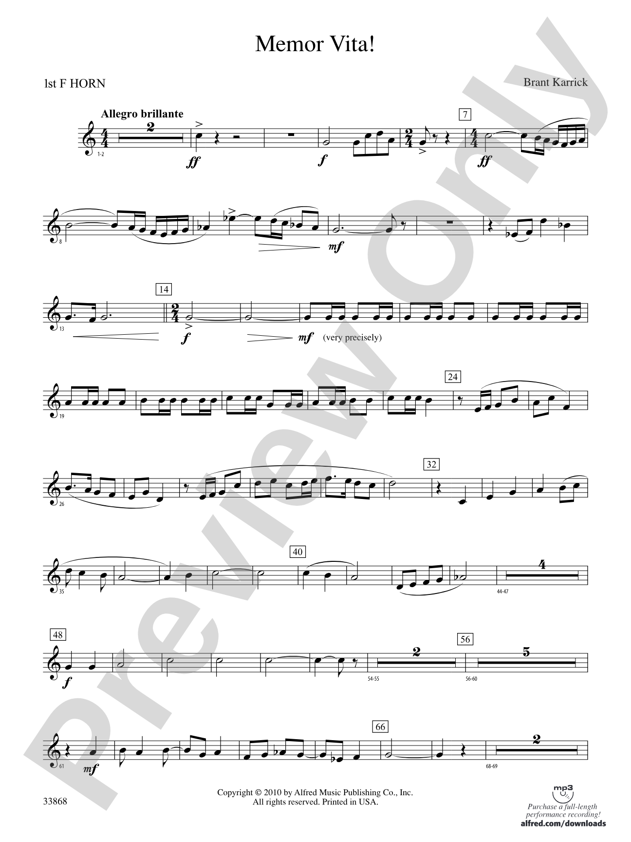 Memor Vita!: 1st F Horn
