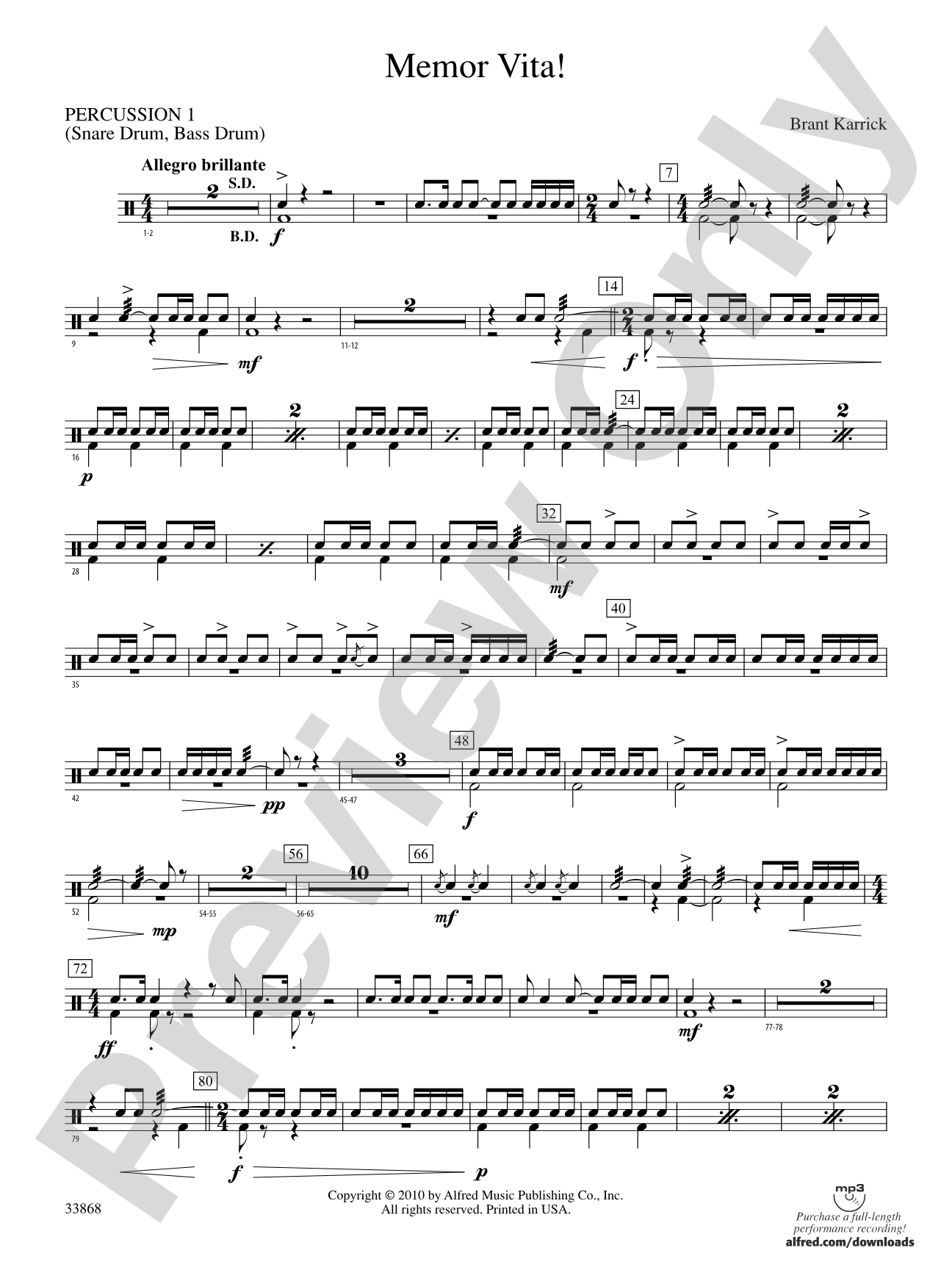 Memor Vita!: 1st Percussion