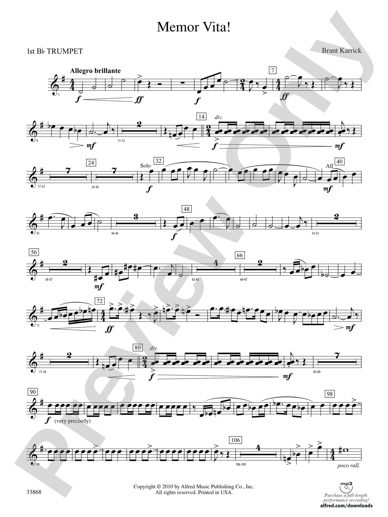 Memor Vita!: 1st B-flat Trumpet