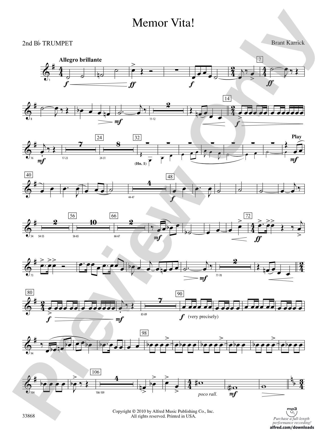 Memor Vita!: 2nd B-flat Trumpet