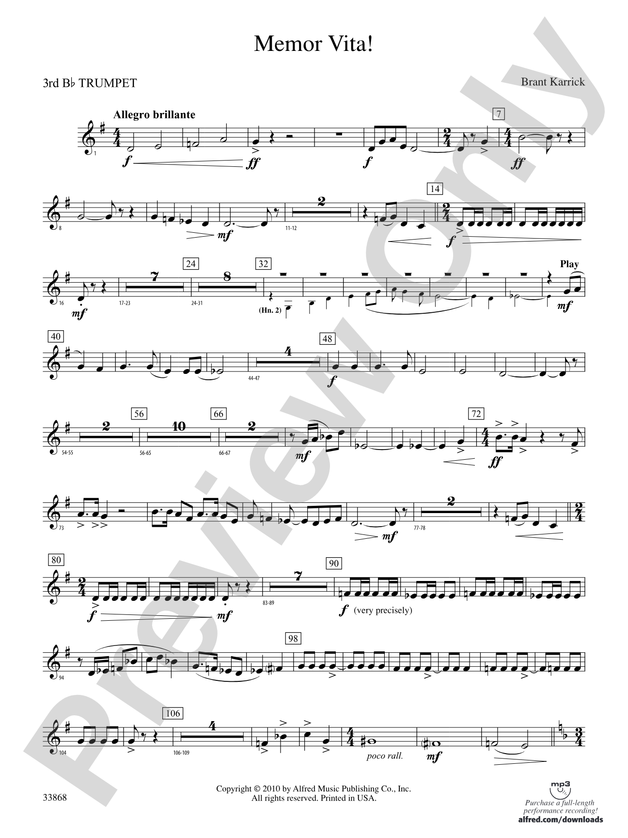 Memor Vita!: 3rd B-flat Trumpet