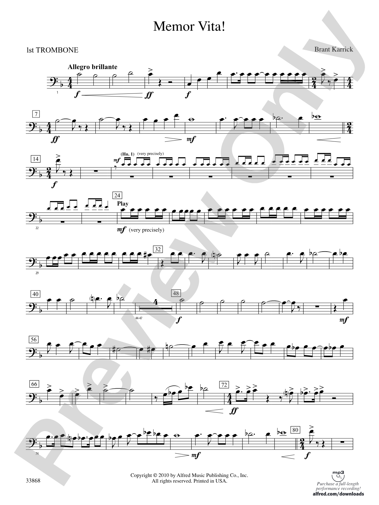 Memor Vita!: 1st Trombone