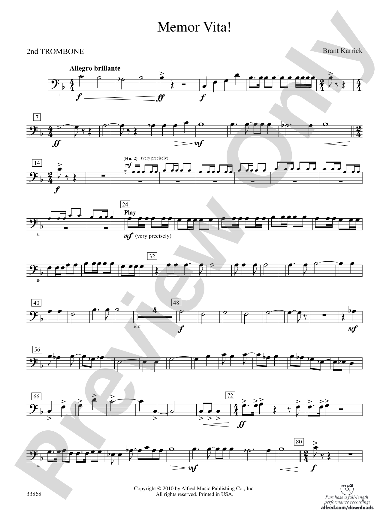Memor Vita!: 2nd Trombone