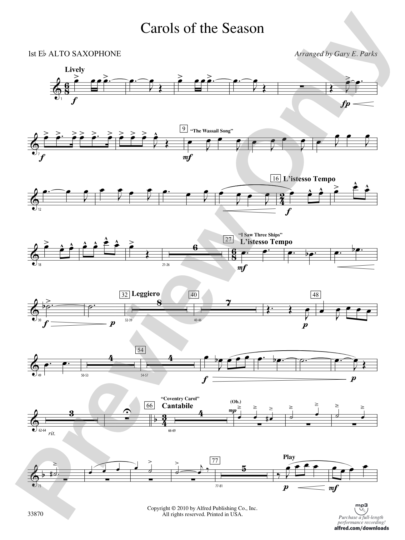 Carols of the Season: E-flat Alto Saxophone
