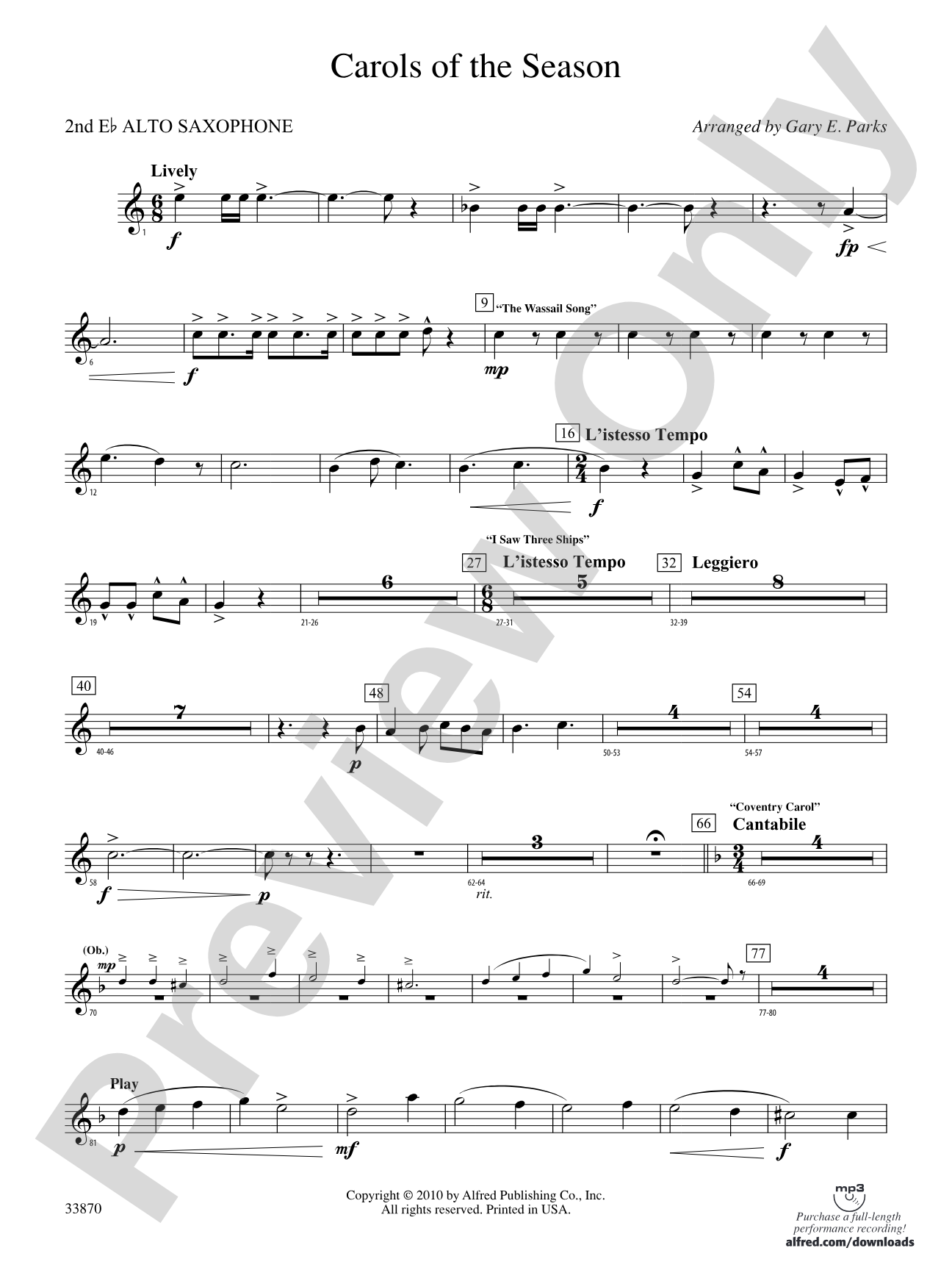 Carols of the Season: 2nd E-flat Alto Saxophone