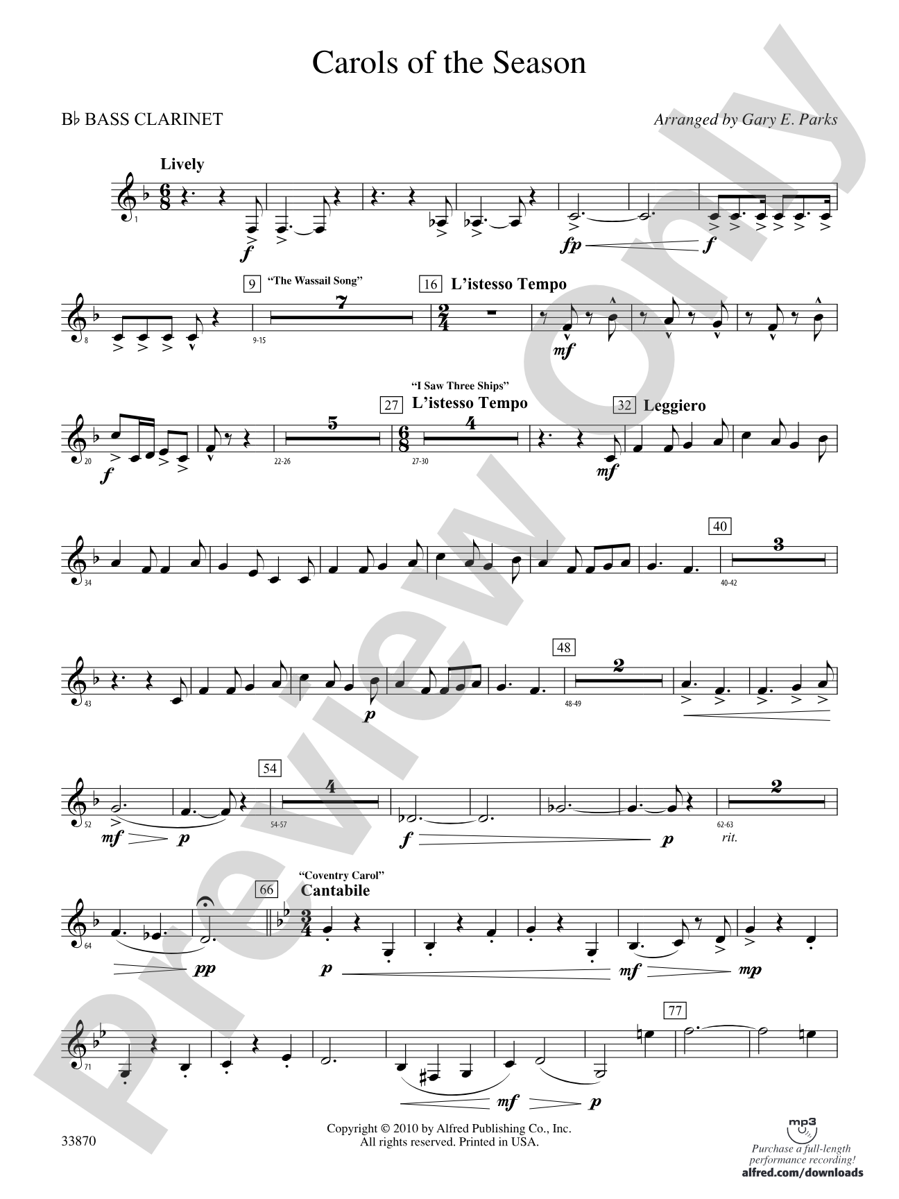 Carols of the Season: B-flat Bass Clarinet
