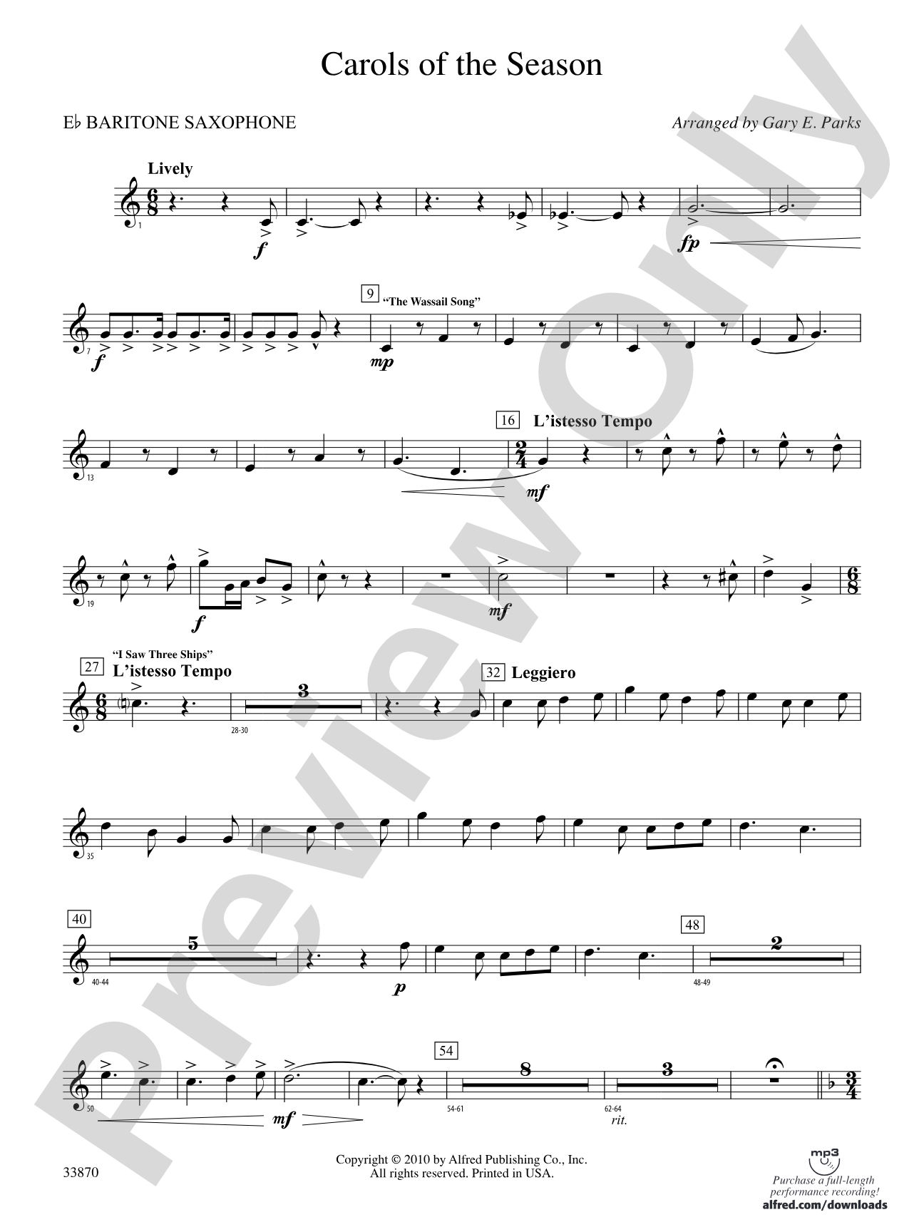 Carols of the Season: E-flat Baritone Saxophone
