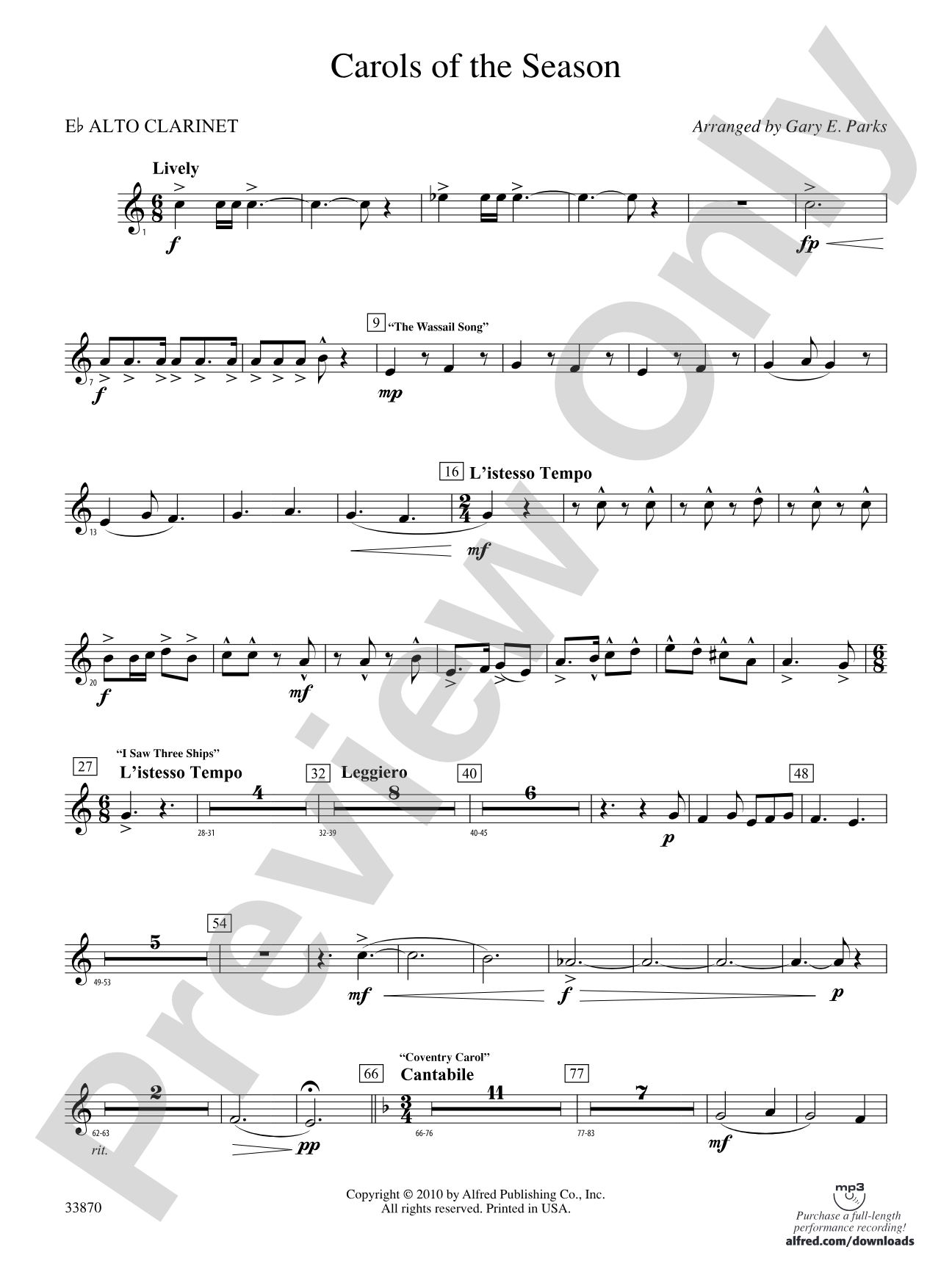 Carols of the Season: (wp) E-flat Alto Clarinet