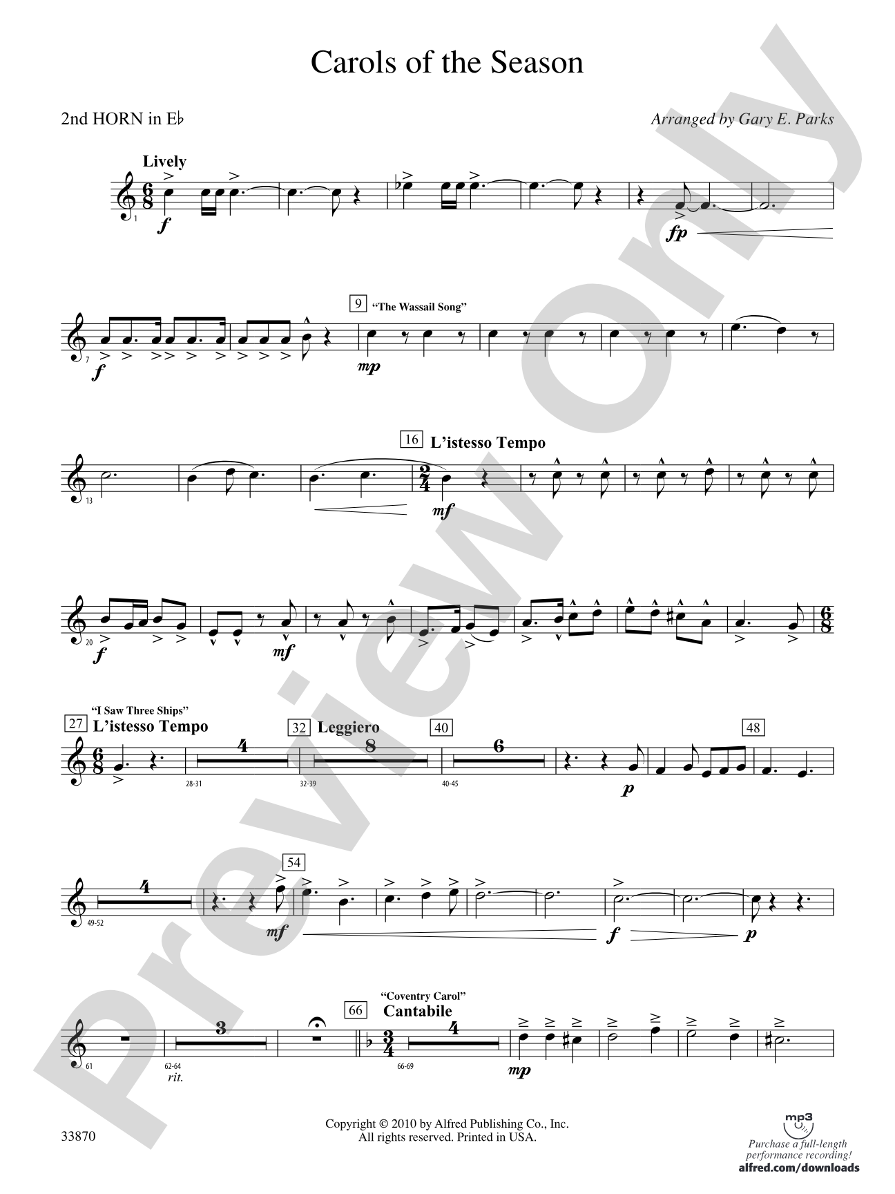Carols of the Season: (wp) 2nd Horn in E-flat