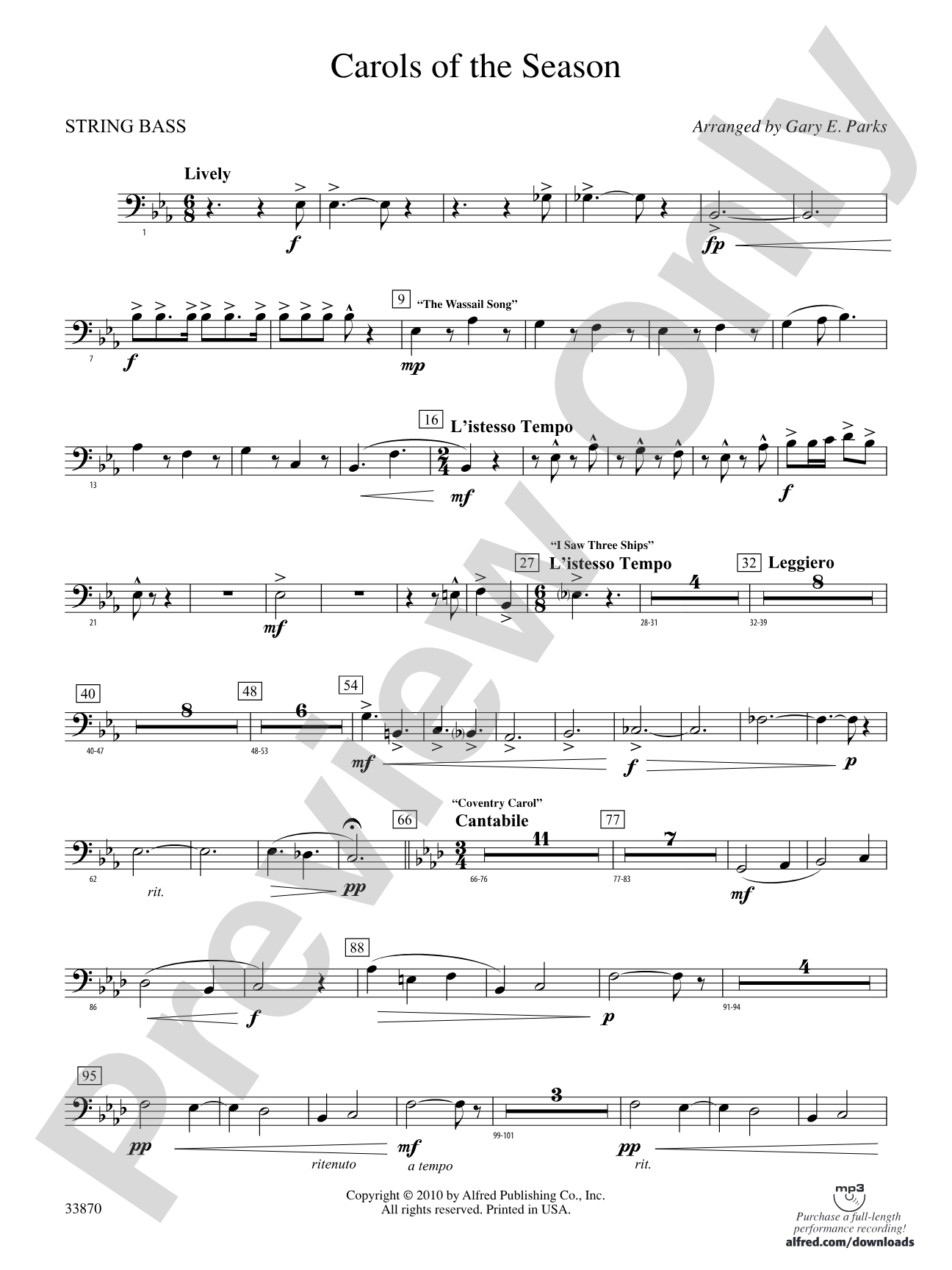 Carols of the Season: (wp) String Bass