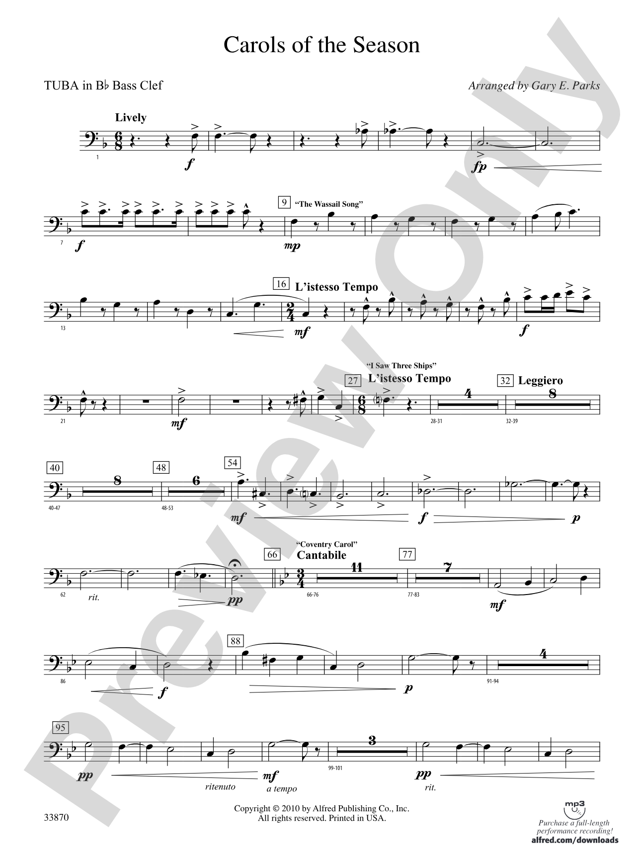 Carols of the Season: (wp) B-flat Tuba B.C.