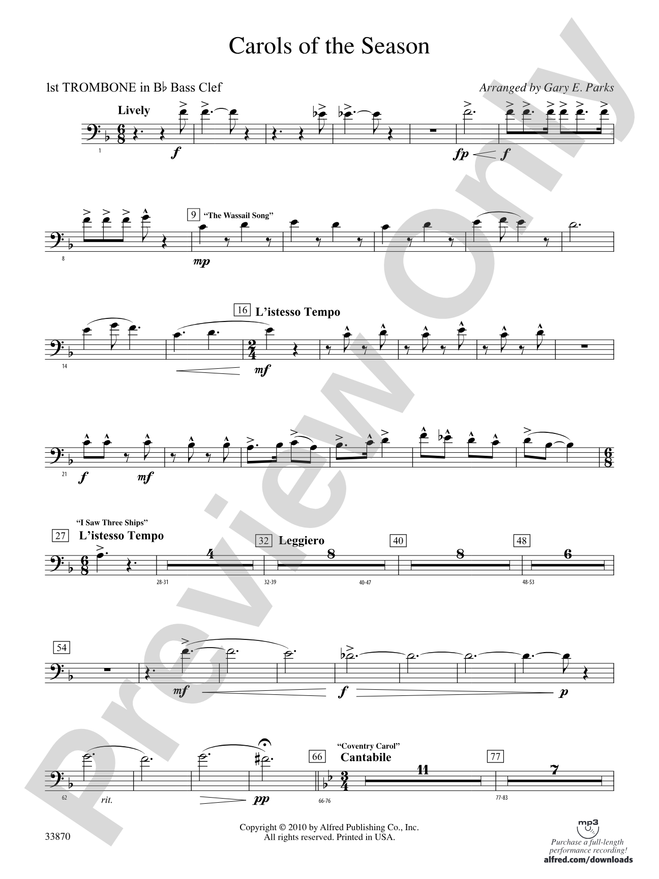Carols of the Season: (wp) 1st B-flat Trombone B.C.