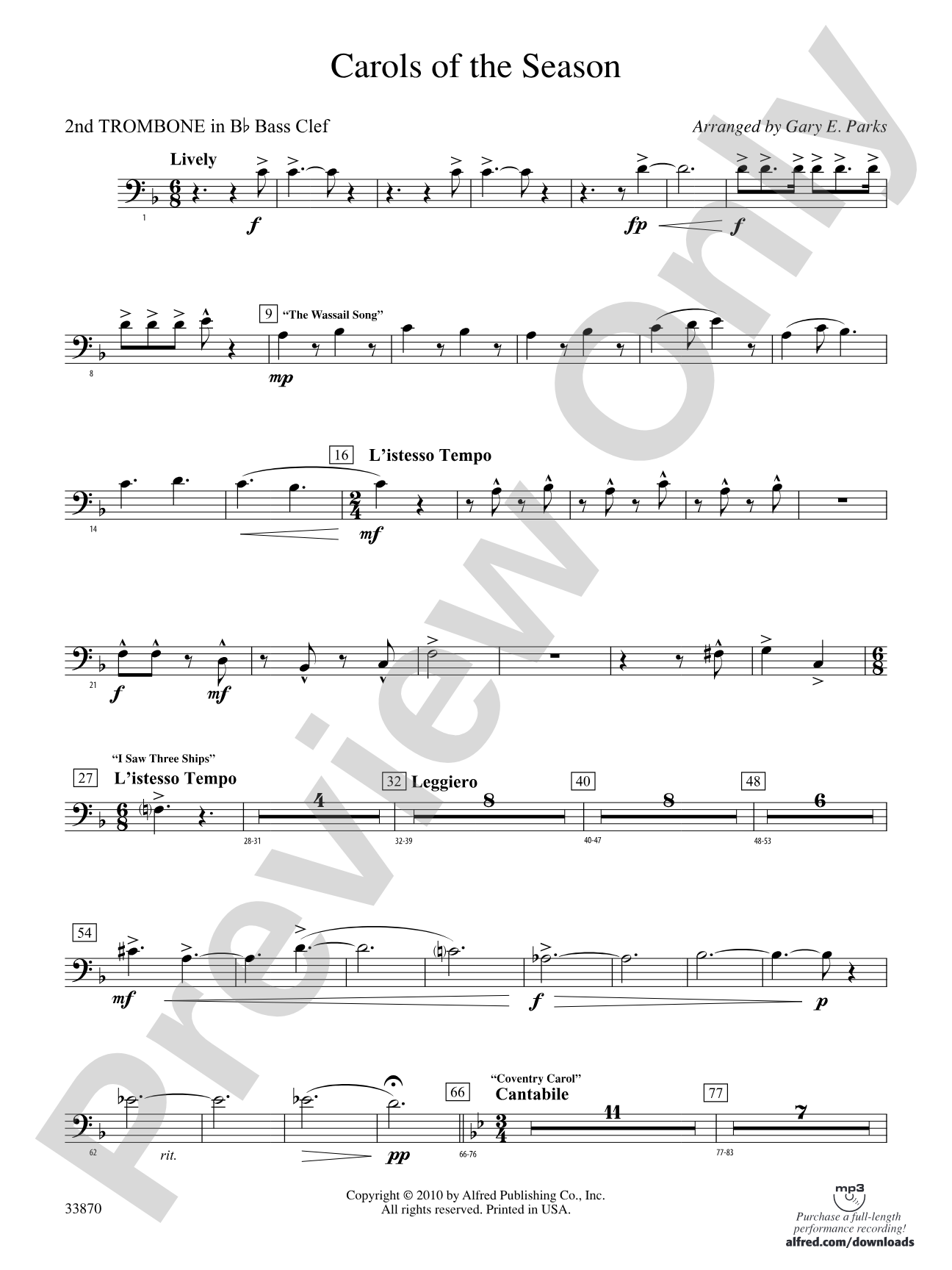 Carols of the Season: (wp) 2nd B-flat Trombone B.C.