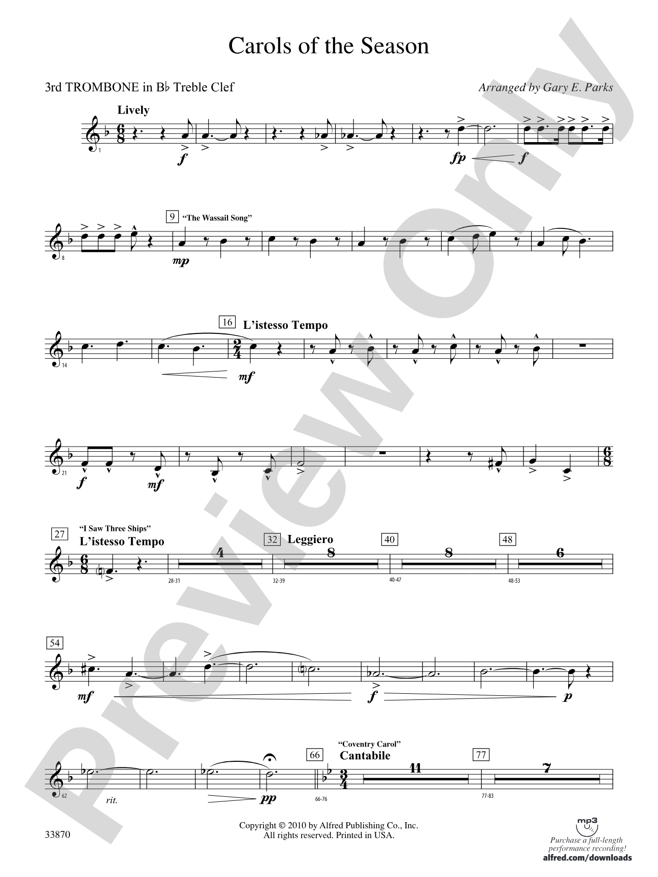 Carols of the Season: (wp) 3rd B-flat Trombone T.C.