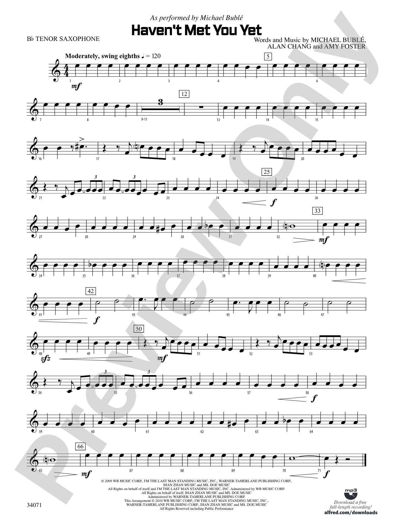 Haven't Met You Yet: B-flat Tenor Saxophone