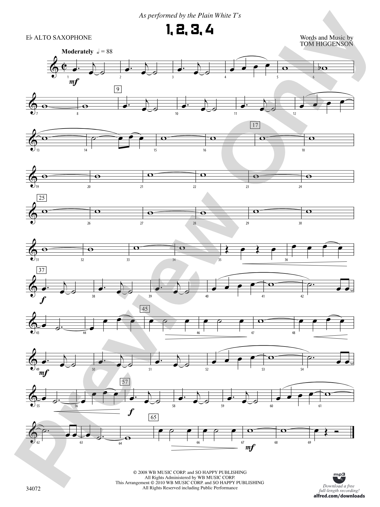 1, 2, 3, 4: E-flat Alto Saxophone