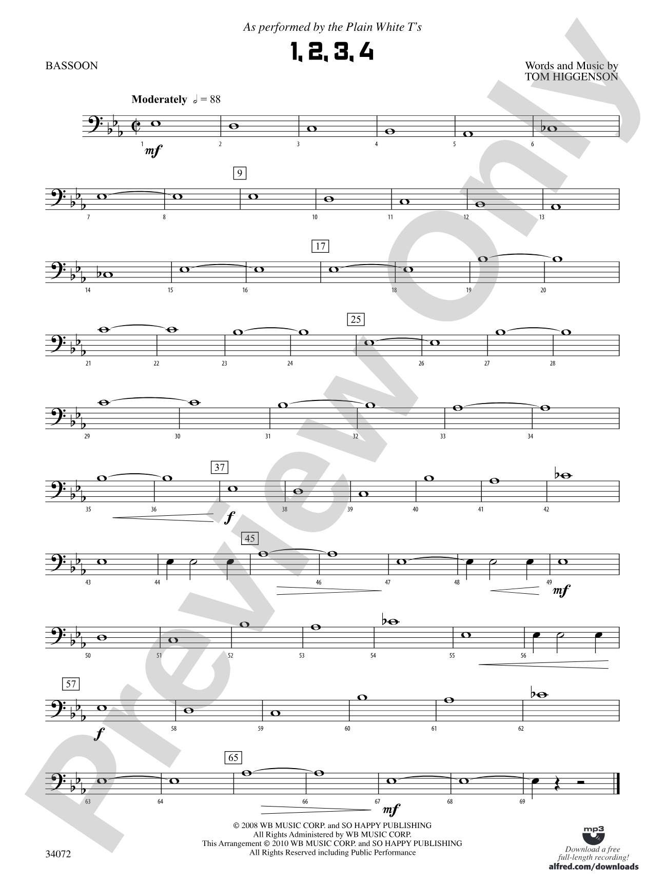 1, 2, 3, 4: Bassoon