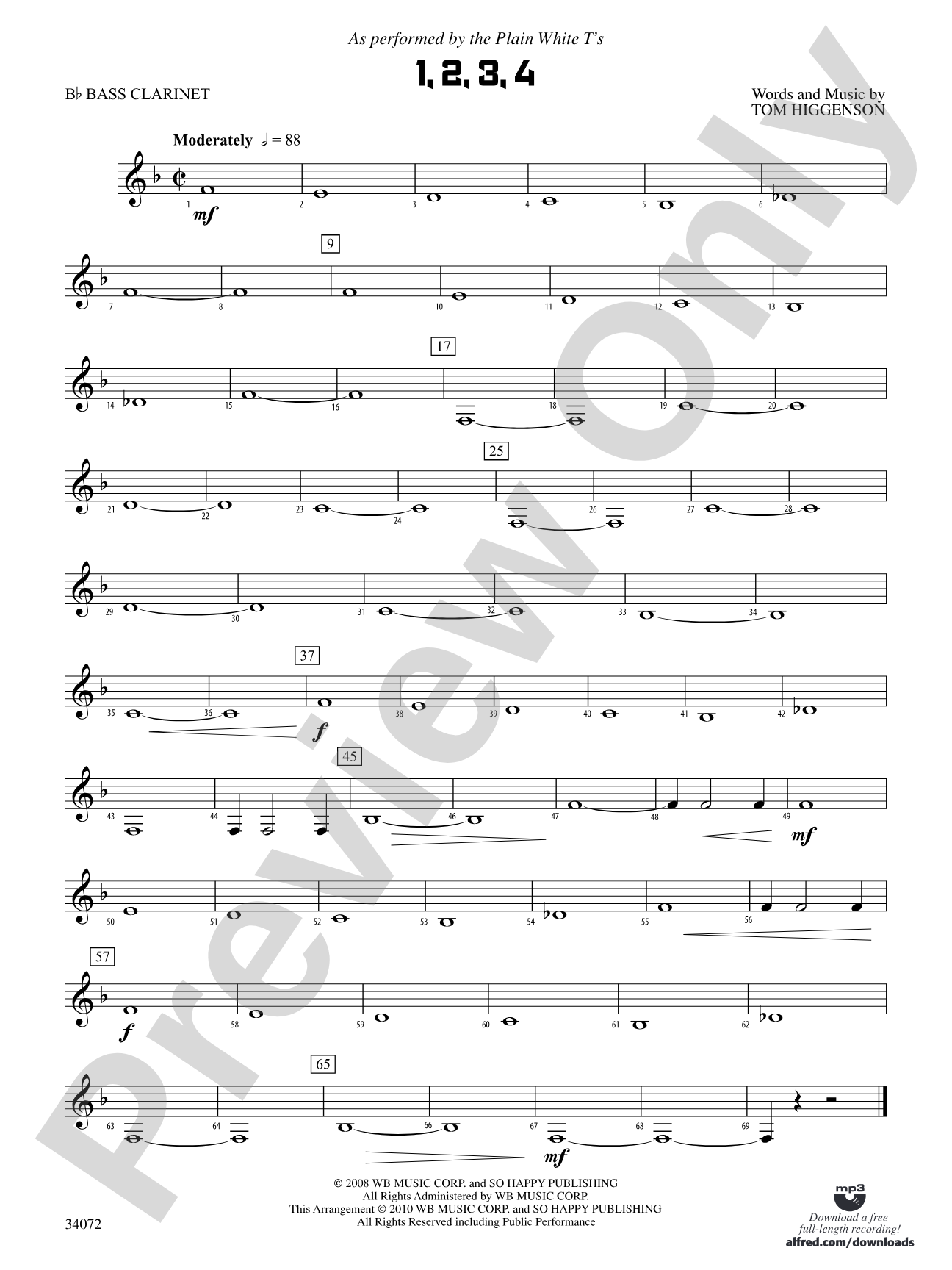 1, 2, 3, 4: B-flat Bass Clarinet