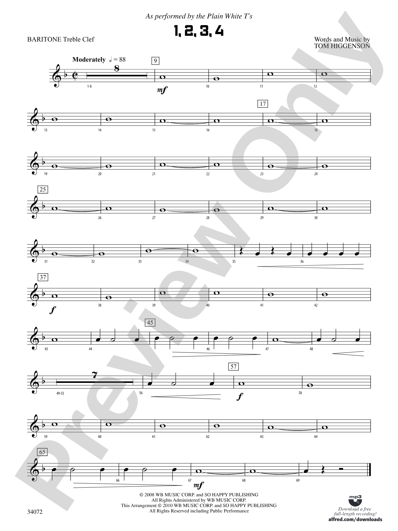 1, 2, 3, 4: Baritone T.C.