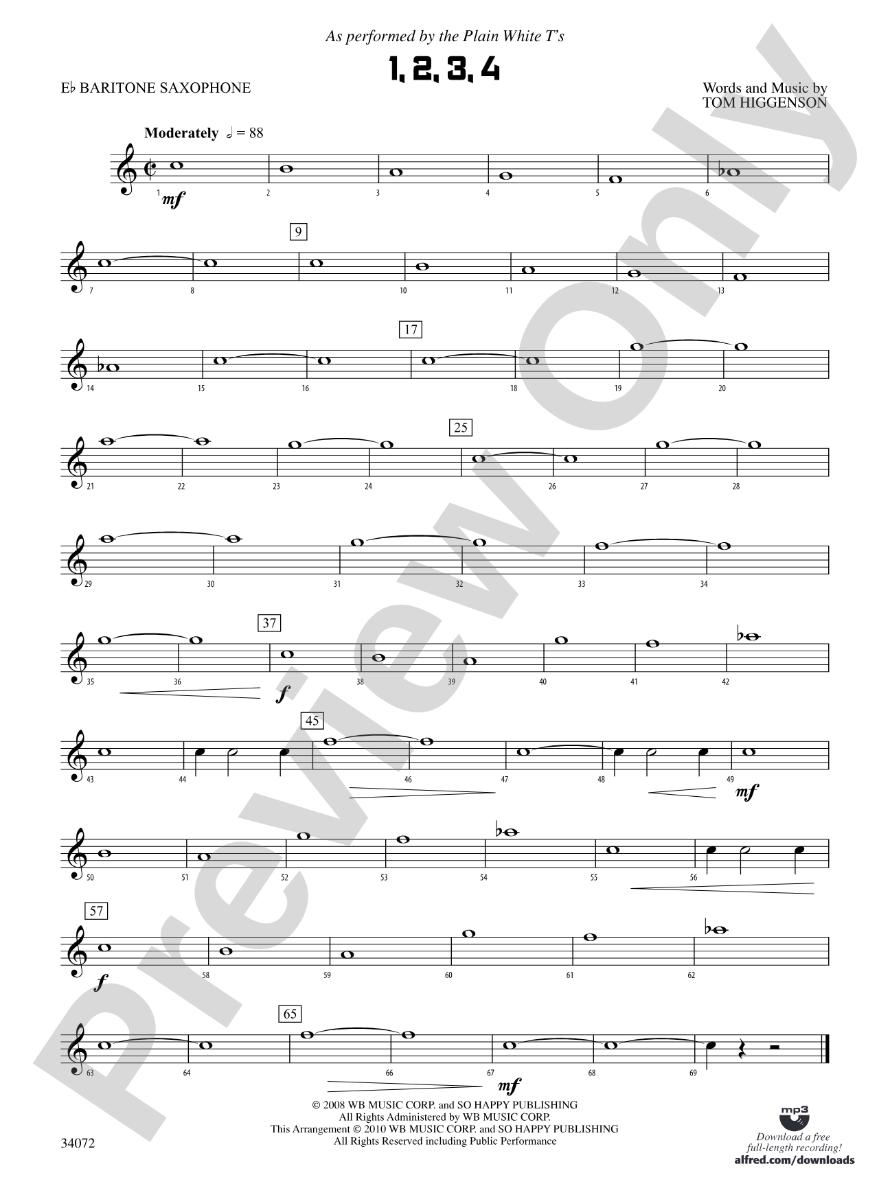 1, 2, 3, 4: E-flat Baritone Saxophone