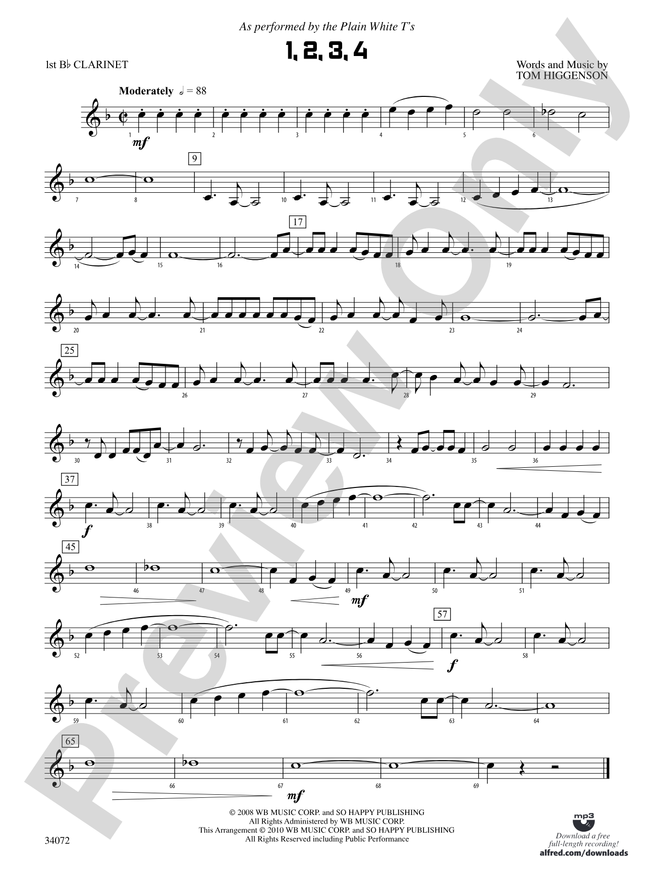 1, 2, 3, 4: 1st B-flat Clarinet