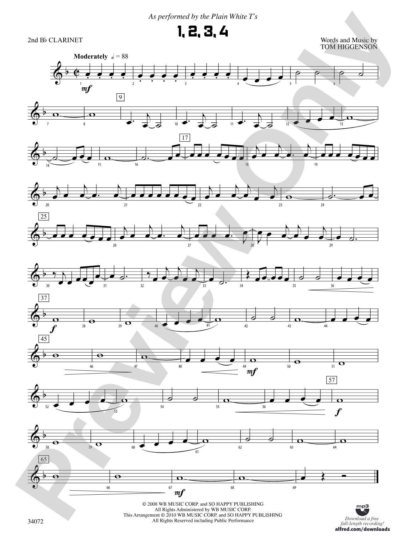 1, 2, 3, 4: 2nd B-flat Clarinet