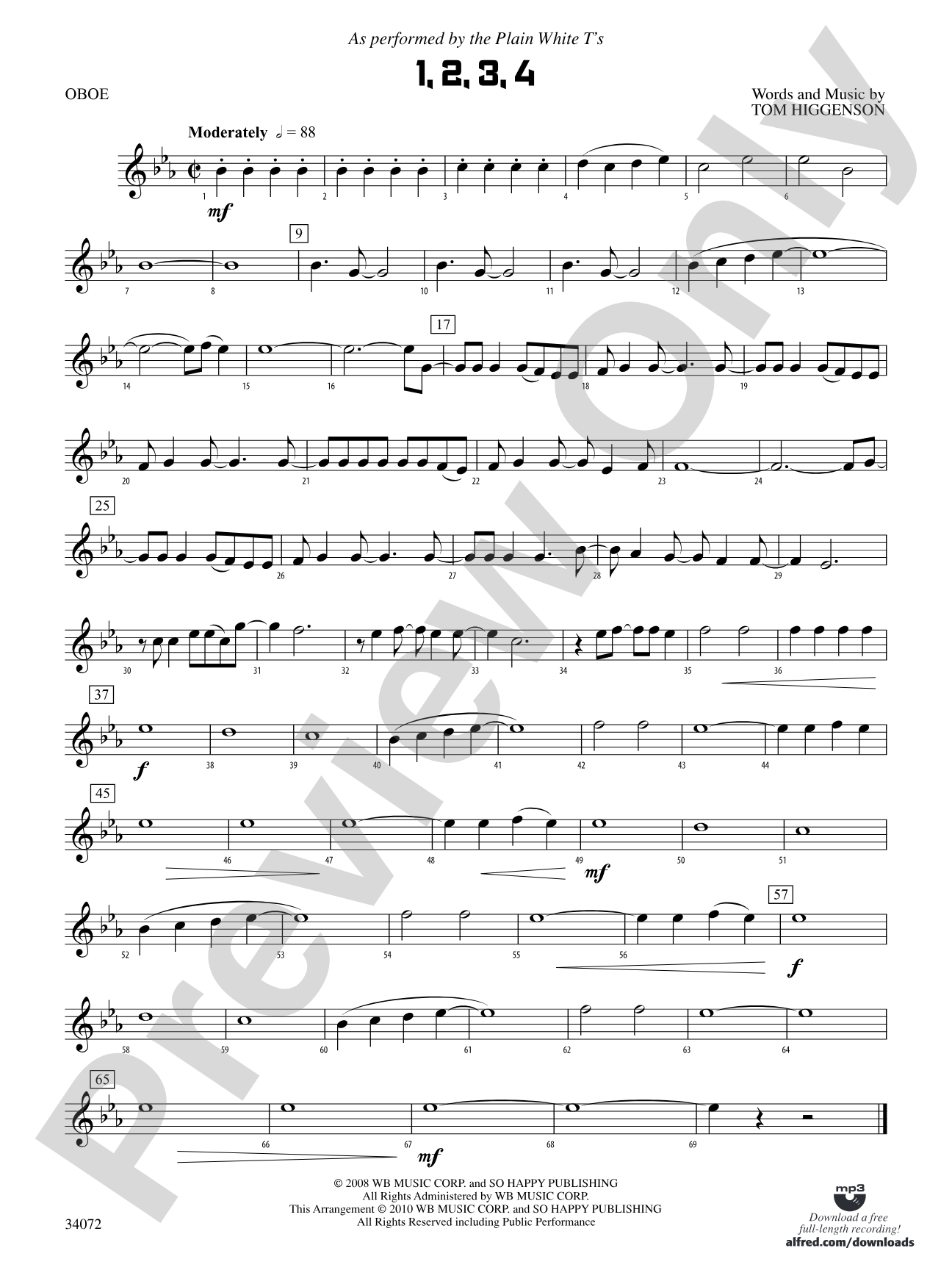 1, 2, 3, 4: Oboe