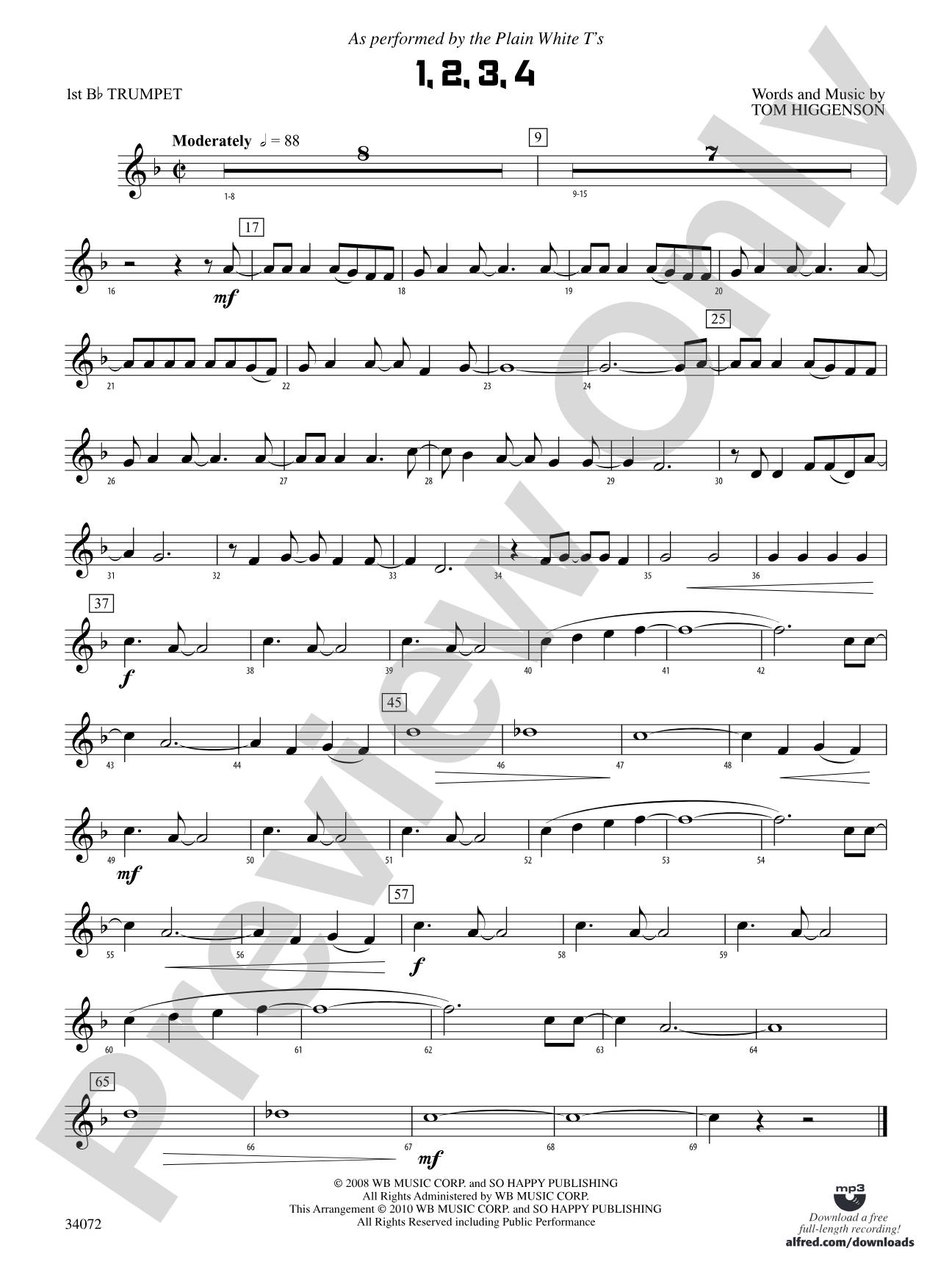 1, 2, 3, 4: 1st B-flat Trumpet