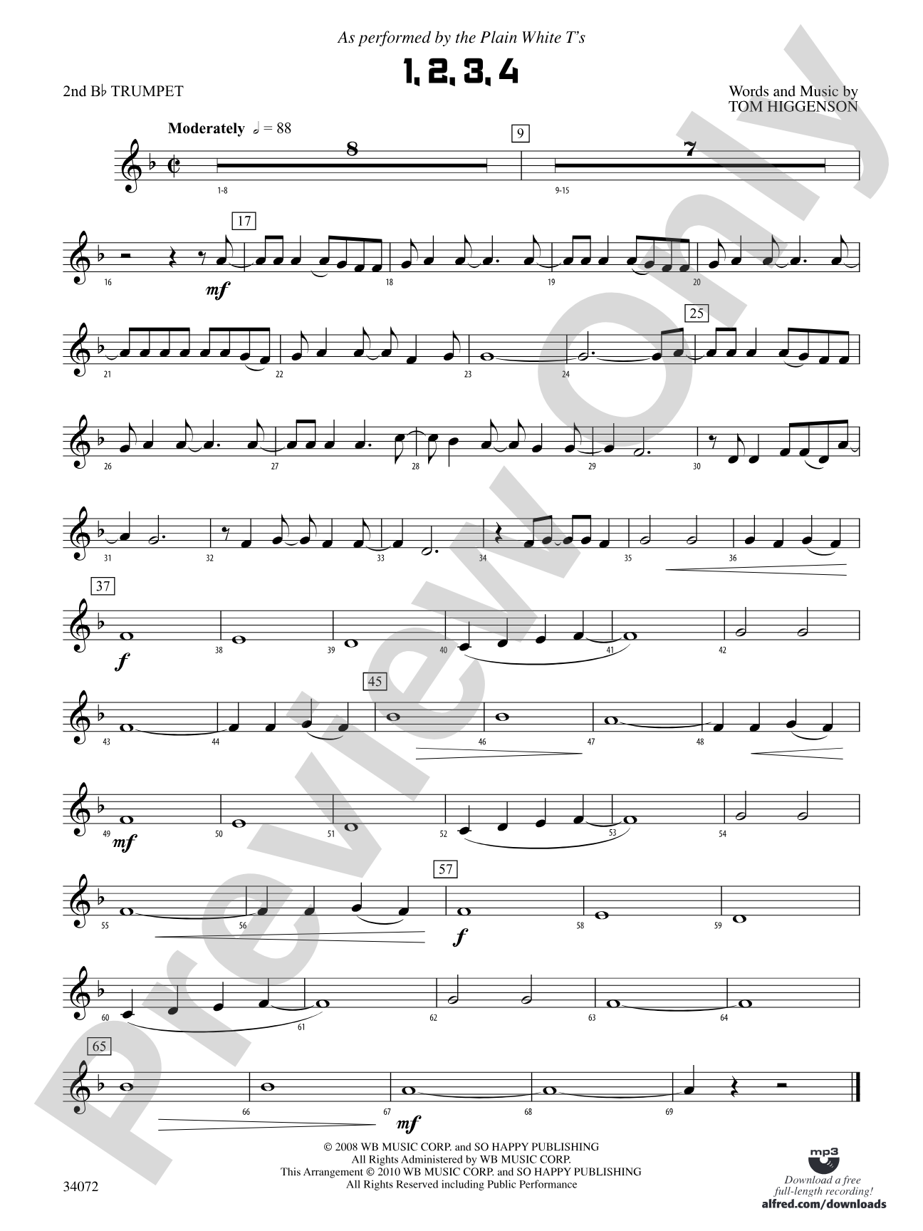 1, 2, 3, 4: 2nd B-flat Trumpet