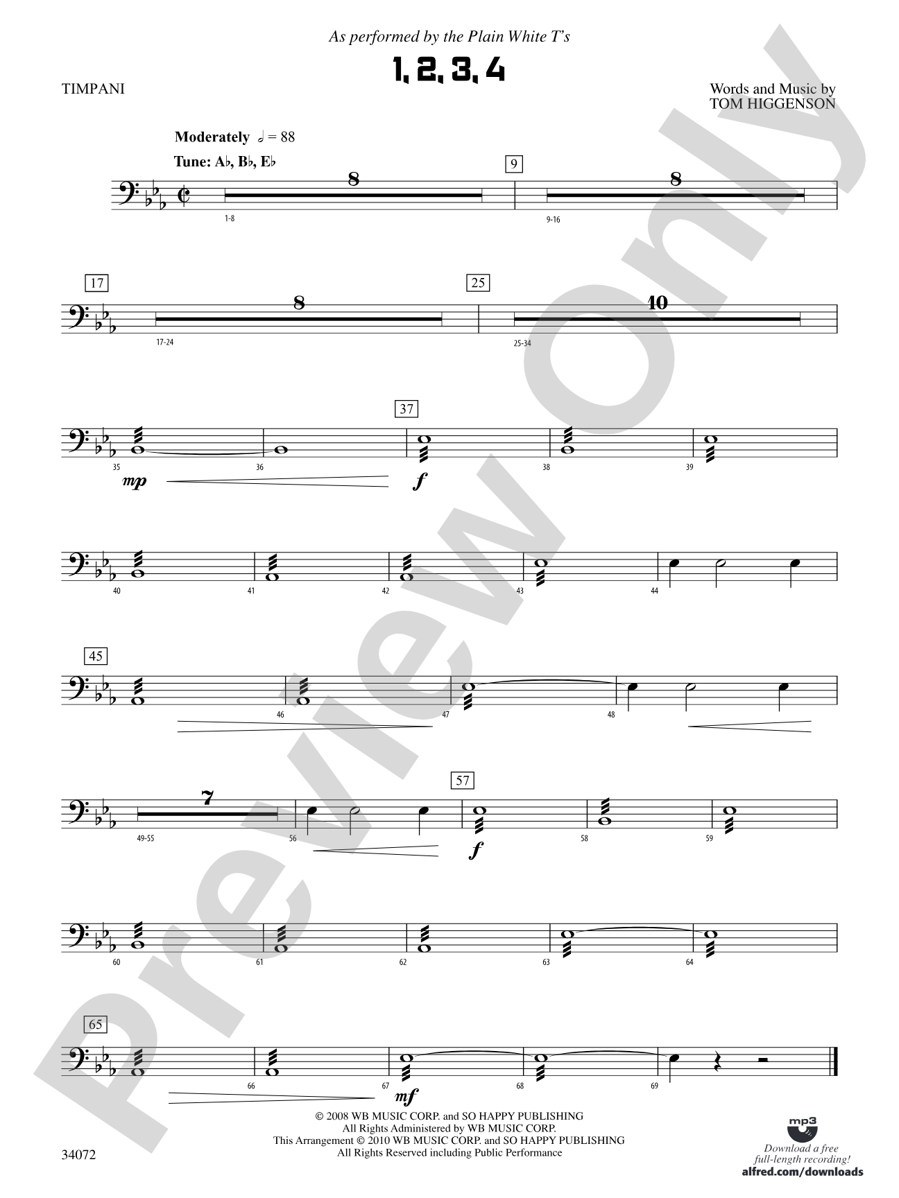 1, 2, 3, 4: Timpani