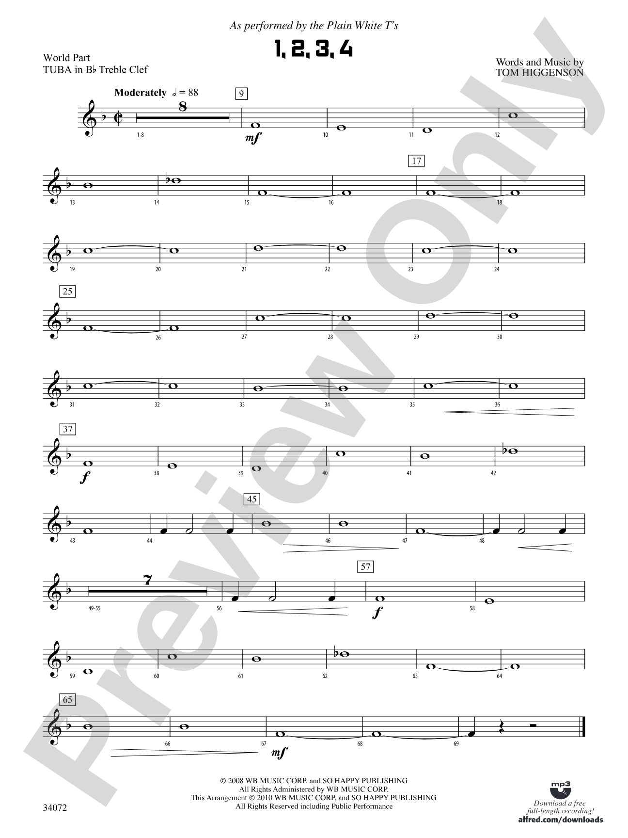 1, 2, 3, 4: (wp) B-flat Tuba T.C.