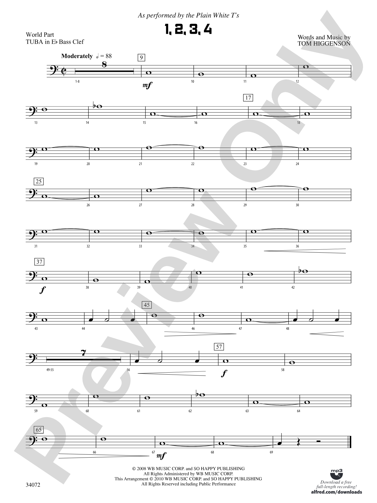 1, 2, 3, 4: (wp) E-flat Tuba B.C.