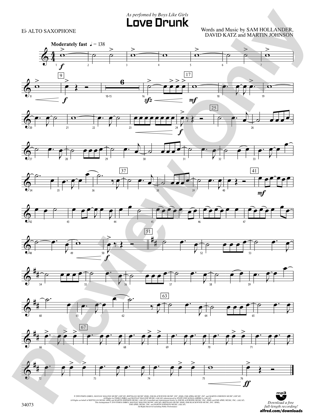 Love Drunk: E-flat Alto Saxophone
