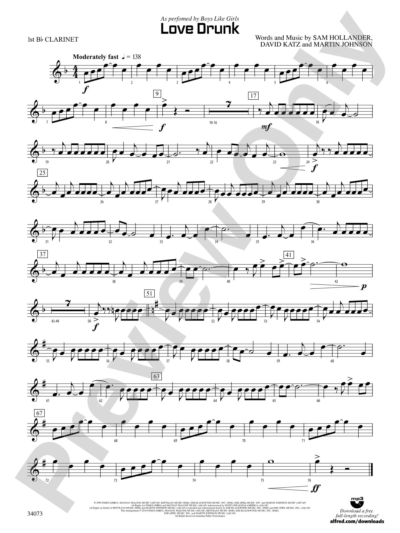 Love Drunk: 1st B-flat Clarinet