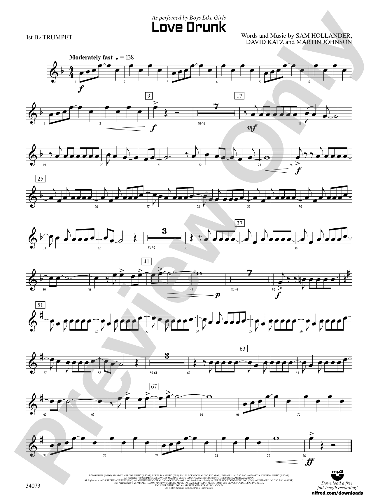 Love Drunk: 1st B-flat Trumpet