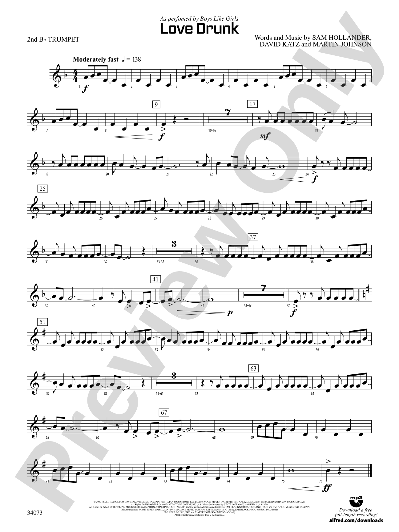 Love Drunk: 2nd B-flat Trumpet